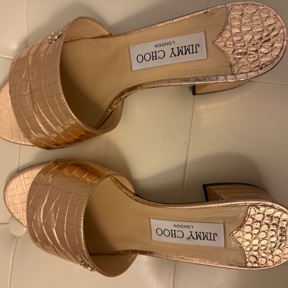 Jimmy Choo Minea Croc Embossed Metallic Leather Slides - Picture 2 of 5